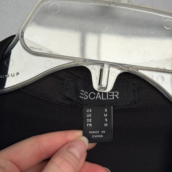 Escalier Black Satin Long Sleeve Button Down, Size Small - Picture 4 of 6